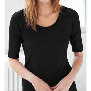 WHITE + WARREN Cotton And Modal Scoop neck Black Shirt S